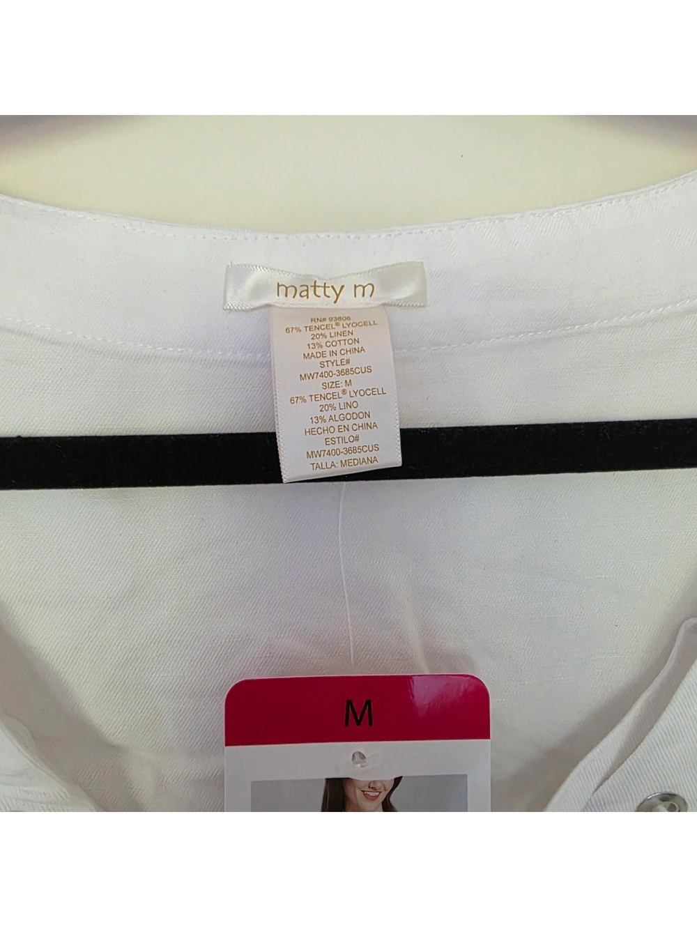 Matty M women’s white short-sleeve lace-up V-neck blouse Medium - Picture 5 of 6